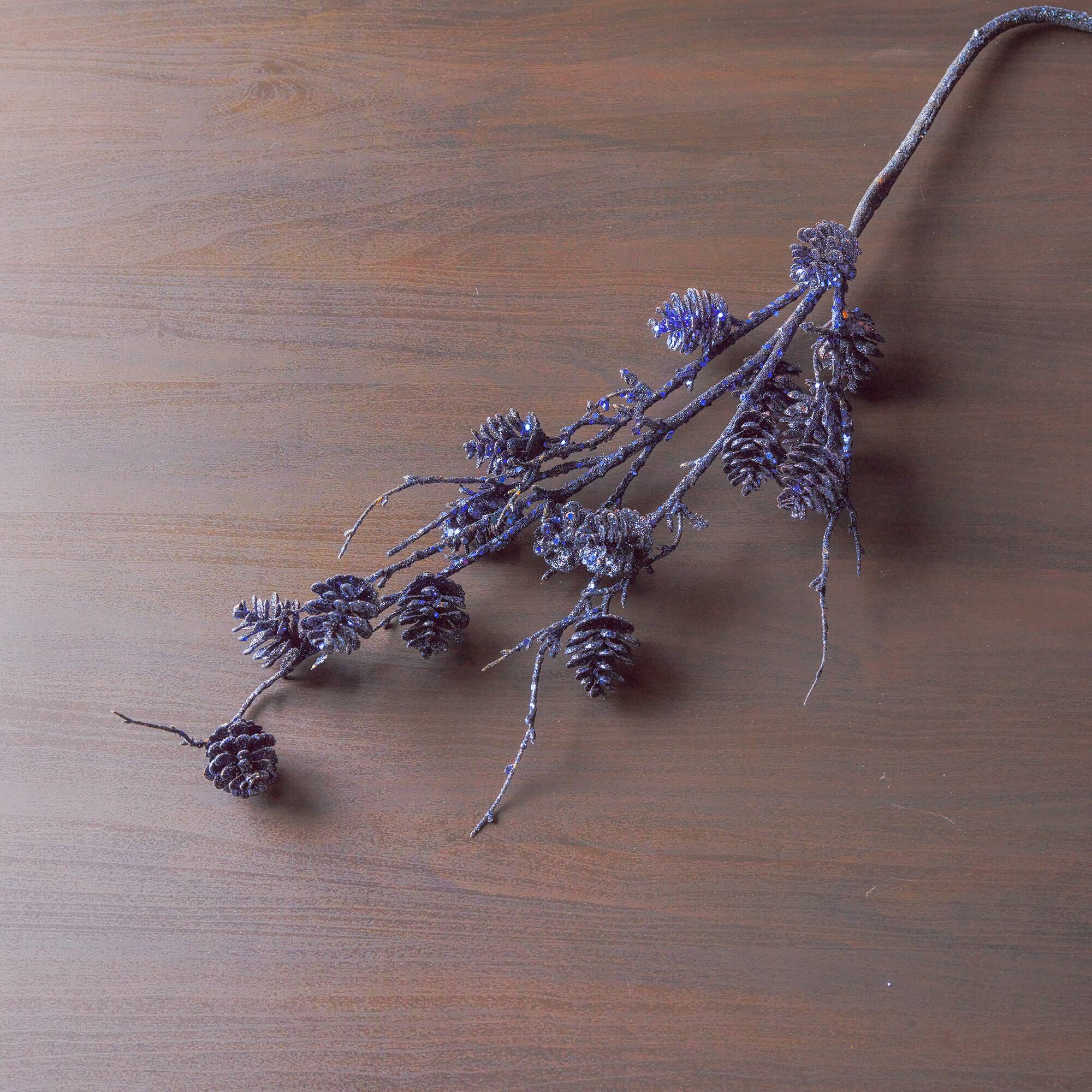 39" Glittered Blue Pinecone Twig Sprays, 6ct.